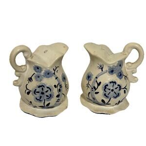 Vintage Blue Floral Pitcher Salt & Pepper Shakers Japan